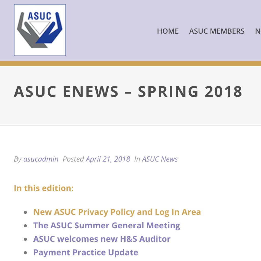 Read news from ASUC including: forthcoming events, new H&S Auditor and Payment Practice Update.